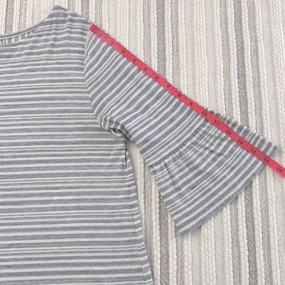 J Jill Womens Ruffle Sleeve Cotton Embroidered Striped Blouse Muted Blue M - Picture 8 of 11